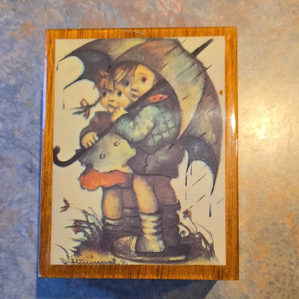 Hummel Wooden Plaque with Blue and Brown Accents
